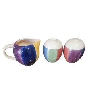 Salute Pitcher and Salt & Pepper Shakers Hand Painted Collection‎ Colorful VTG